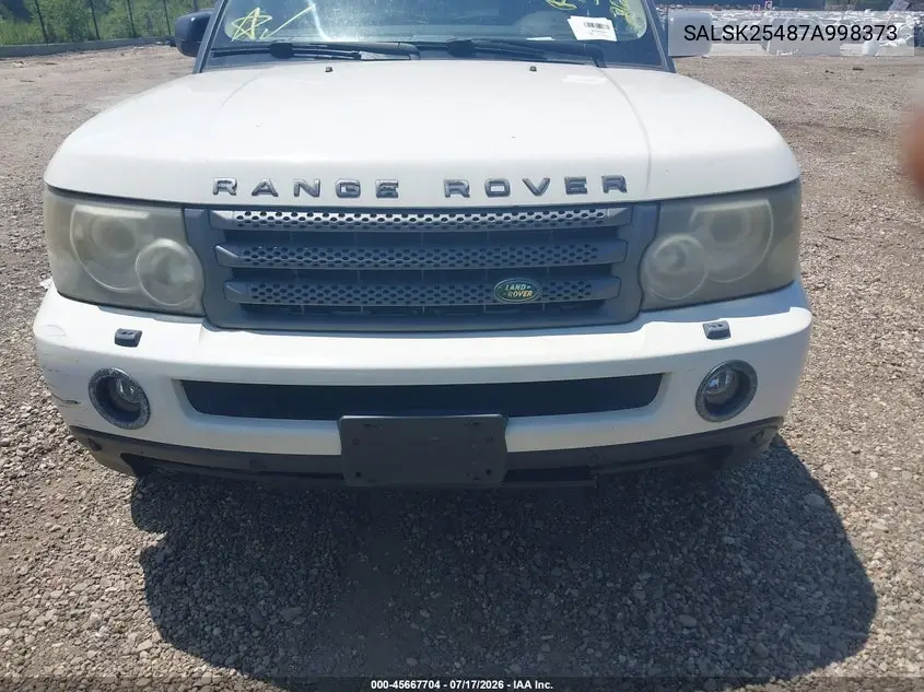 2007 Land Rover Range Rover Sport Hse VIN: SALSK25487A998373 Lot: 45667704