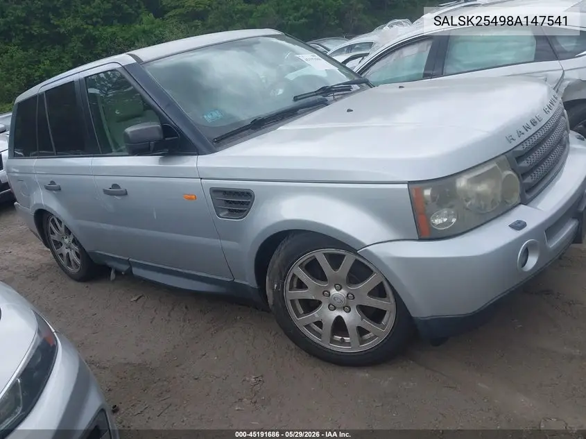 2008 Land Rover Range Rover Sport Hse VIN: SALSK25498A147541 Lot: 45191686