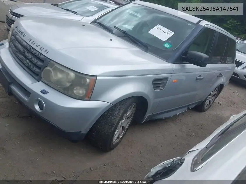 2008 Land Rover Range Rover Sport Hse VIN: SALSK25498A147541 Lot: 45191686