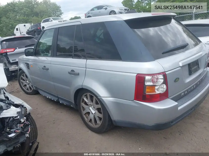 2008 Land Rover Range Rover Sport Hse VIN: SALSK25498A147541 Lot: 45191686