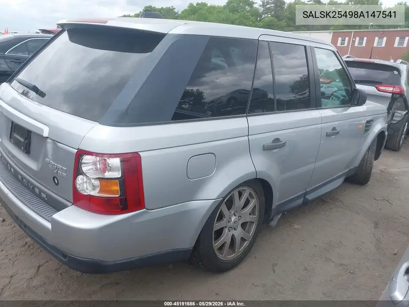 2008 Land Rover Range Rover Sport Hse VIN: SALSK25498A147541 Lot: 45191686