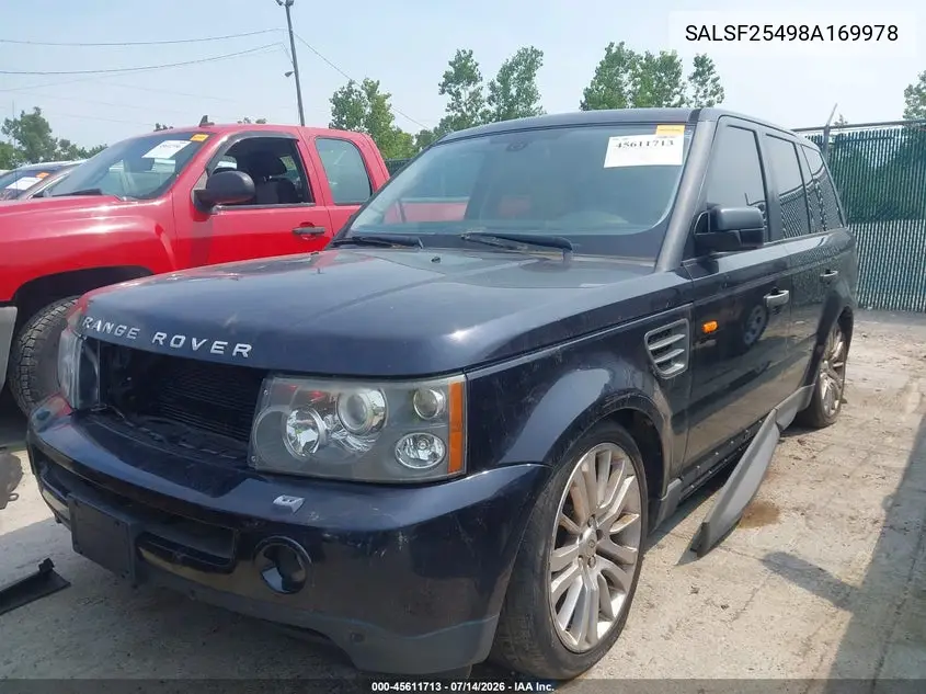 2008 Land Rover Range Rover Sport Hse VIN: SALSF25498A169978 Lot: 45611713