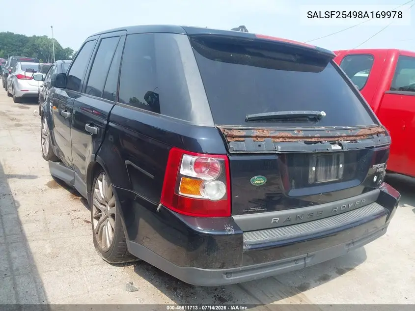 2008 Land Rover Range Rover Sport Hse VIN: SALSF25498A169978 Lot: 45611713