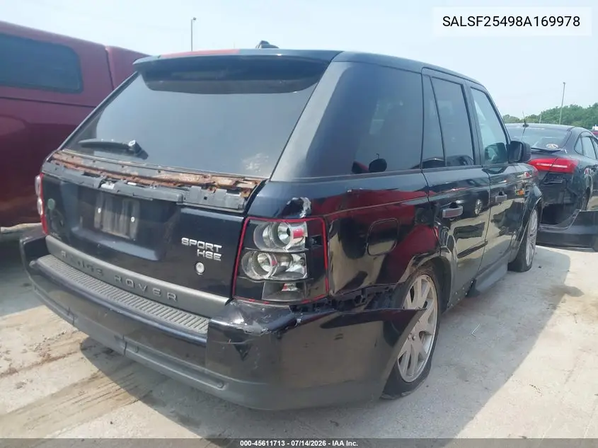 2008 Land Rover Range Rover Sport Hse VIN: SALSF25498A169978 Lot: 45611713