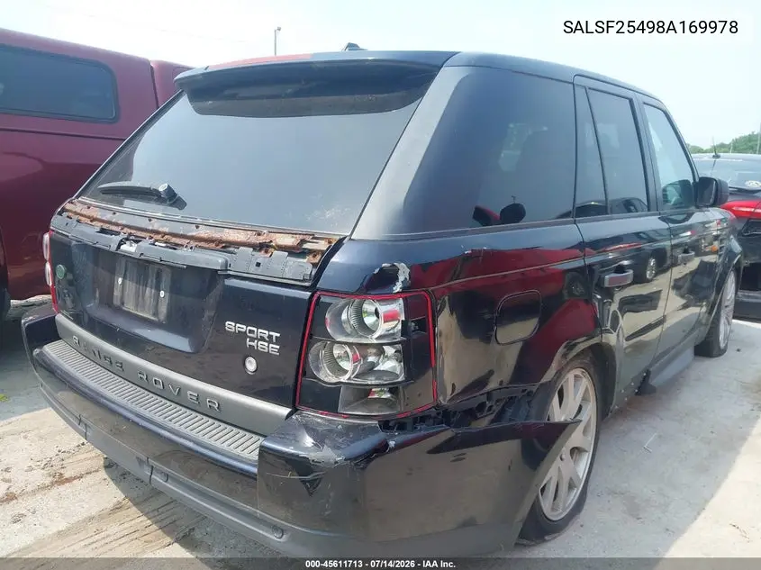 2008 Land Rover Range Rover Sport Hse VIN: SALSF25498A169978 Lot: 45611713