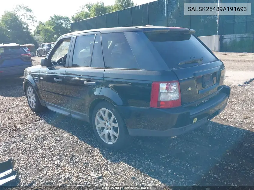 2009 Land Rover Range Rover Sport Hse VIN: SALSK25489A191693 Lot: 45277641