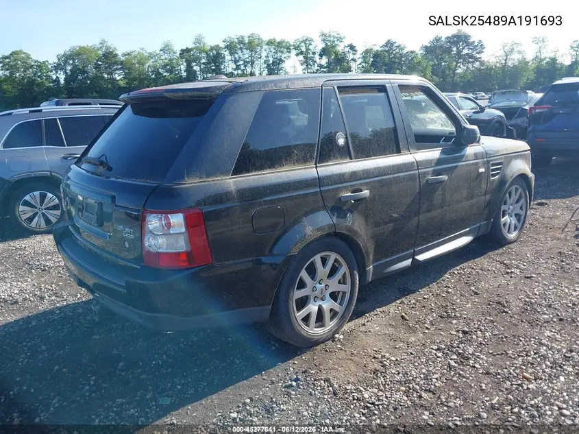 2009 Land Rover Range Rover Sport Hse VIN: SALSK25489A191693 Lot: 45277641