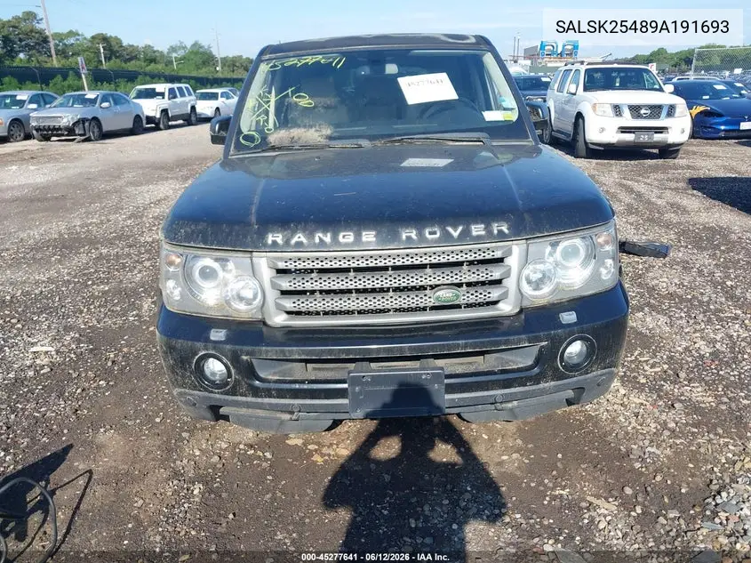 2009 Land Rover Range Rover Sport Hse VIN: SALSK25489A191693 Lot: 45277641