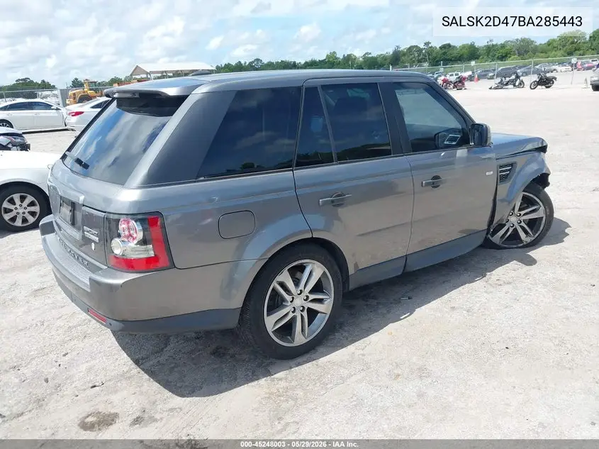 2011 Land Rover Range Rover Sport Hse VIN: SALSK2D47BA285443 Lot: 45248003