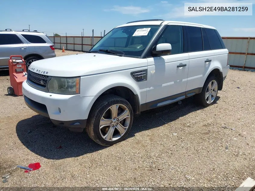 2011 Land Rover Range Rover Sport Supercharged VIN: SALSH2E49BA281259 Lot: 45479012