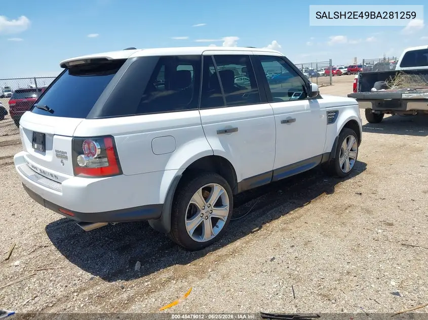 2011 Land Rover Range Rover Sport Supercharged VIN: SALSH2E49BA281259 Lot: 45479012