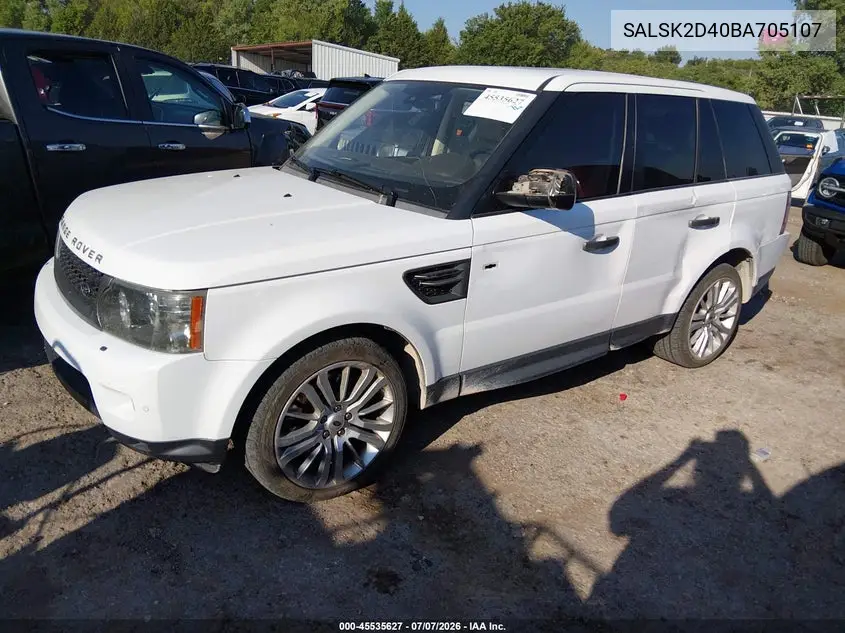 2011 Land Rover Range Rover Sport Hse VIN: SALSK2D40BA705107 Lot: 45535627