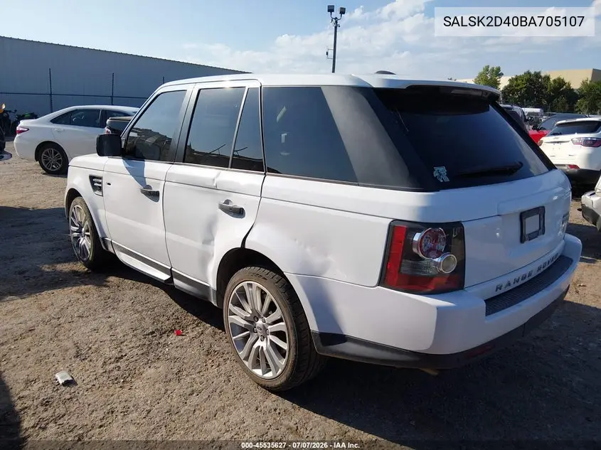 2011 Land Rover Range Rover Sport Hse VIN: SALSK2D40BA705107 Lot: 45535627