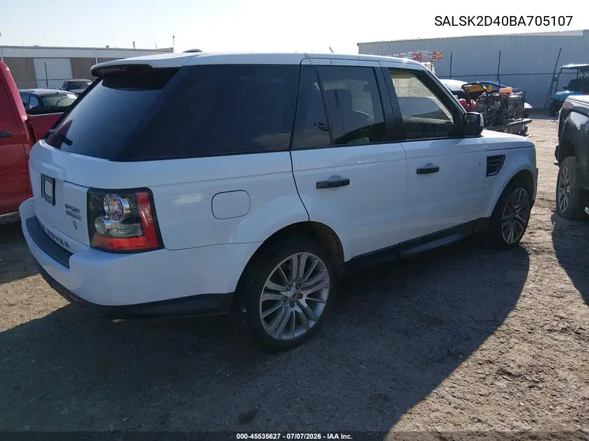 2011 Land Rover Range Rover Sport Hse VIN: SALSK2D40BA705107 Lot: 45535627