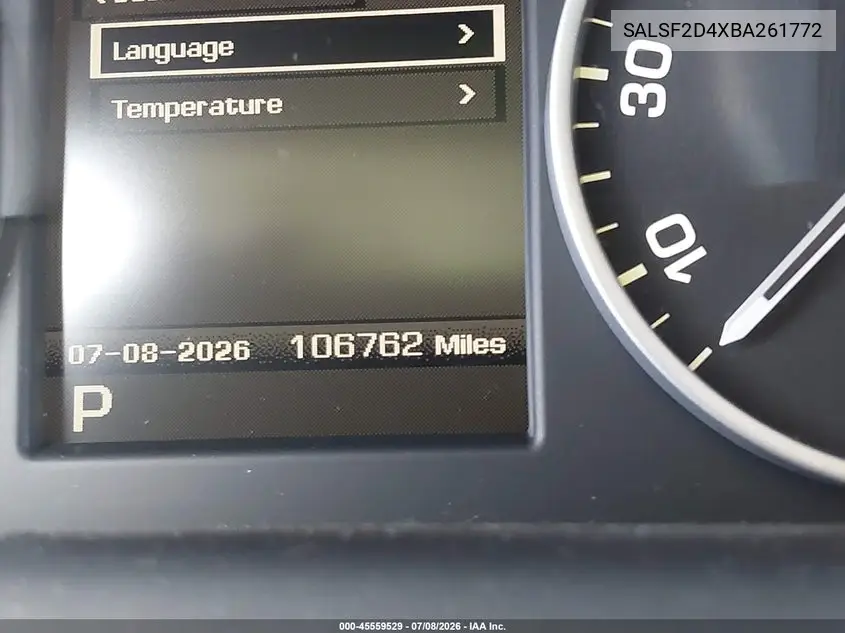 2011 Land Rover Range Rover Sport Hse VIN: SALSF2D4XBA261772 Lot: 45559529