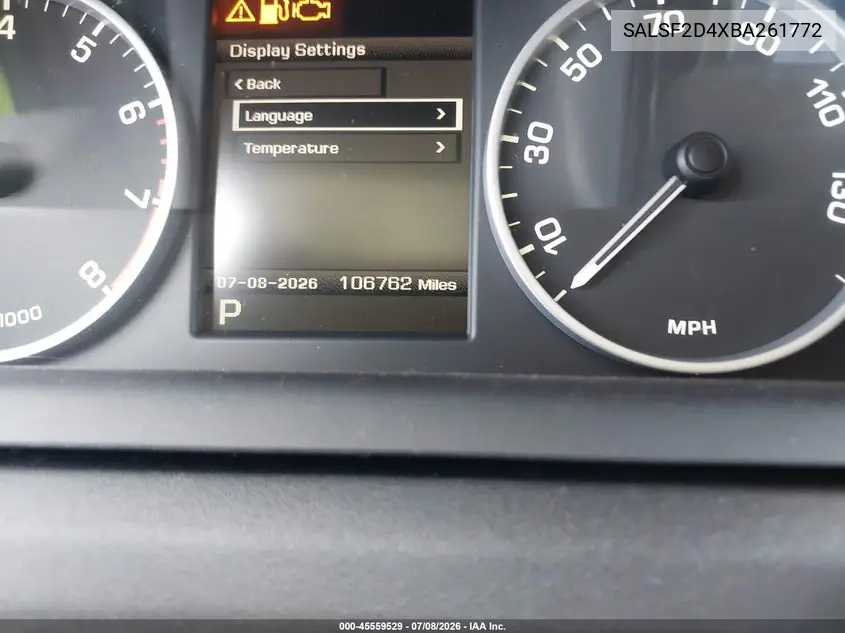2011 Land Rover Range Rover Sport Hse VIN: SALSF2D4XBA261772 Lot: 45559529