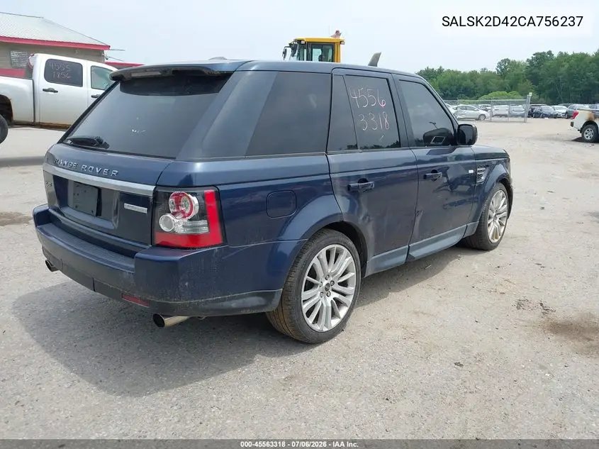 2012 Land Rover Range Rover Sport Hse VIN: SALSK2D42CA756237 Lot: 45563318