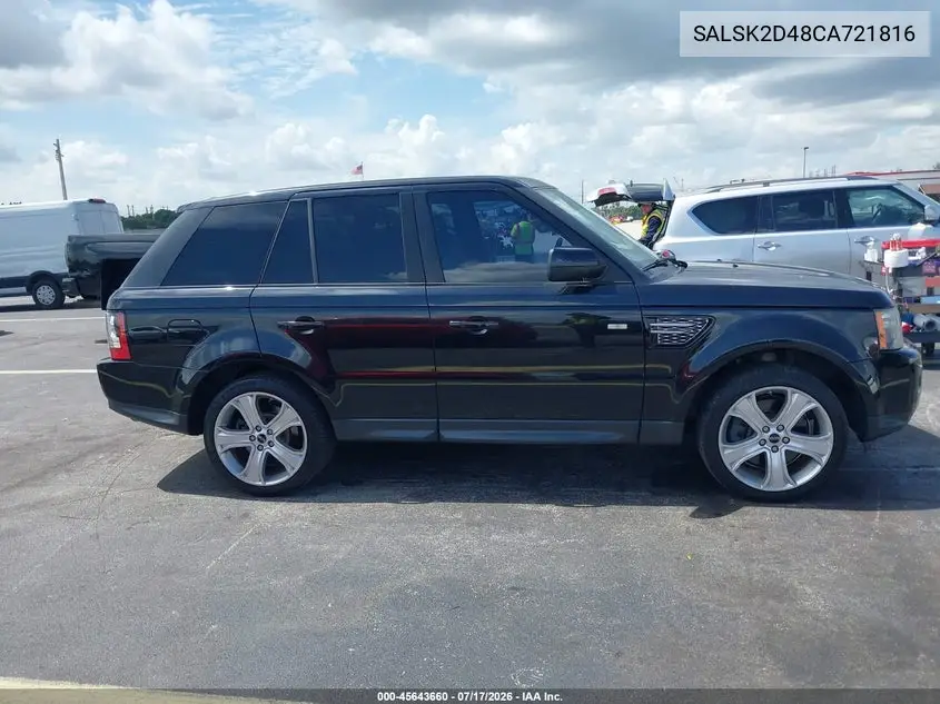 2012 Land Rover Range Rover Sport Hse VIN: SALSK2D48CA721816 Lot: 45643660
