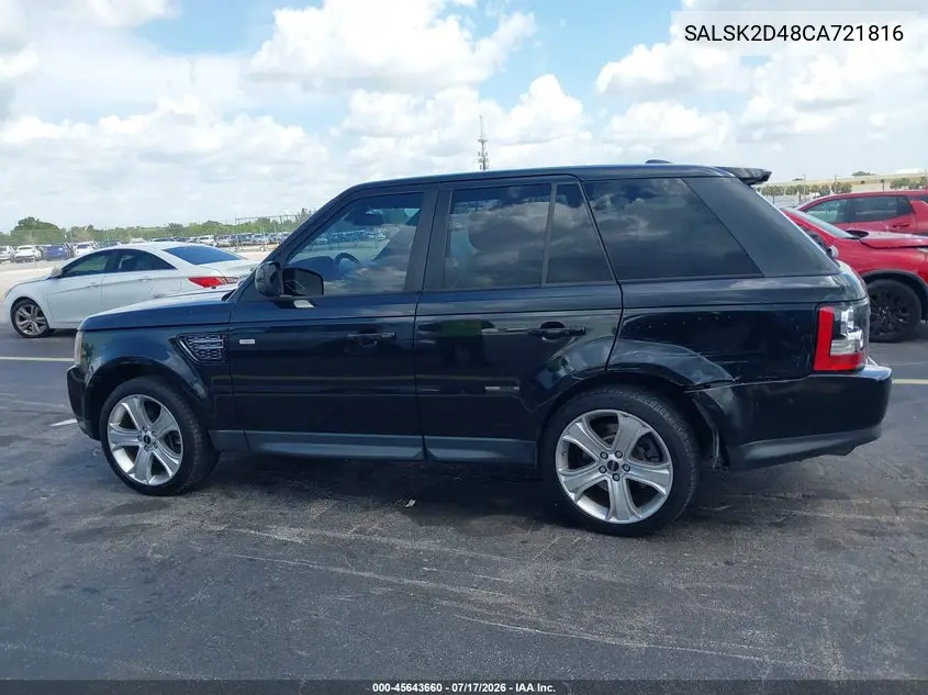 2012 Land Rover Range Rover Sport Hse VIN: SALSK2D48CA721816 Lot: 45643660