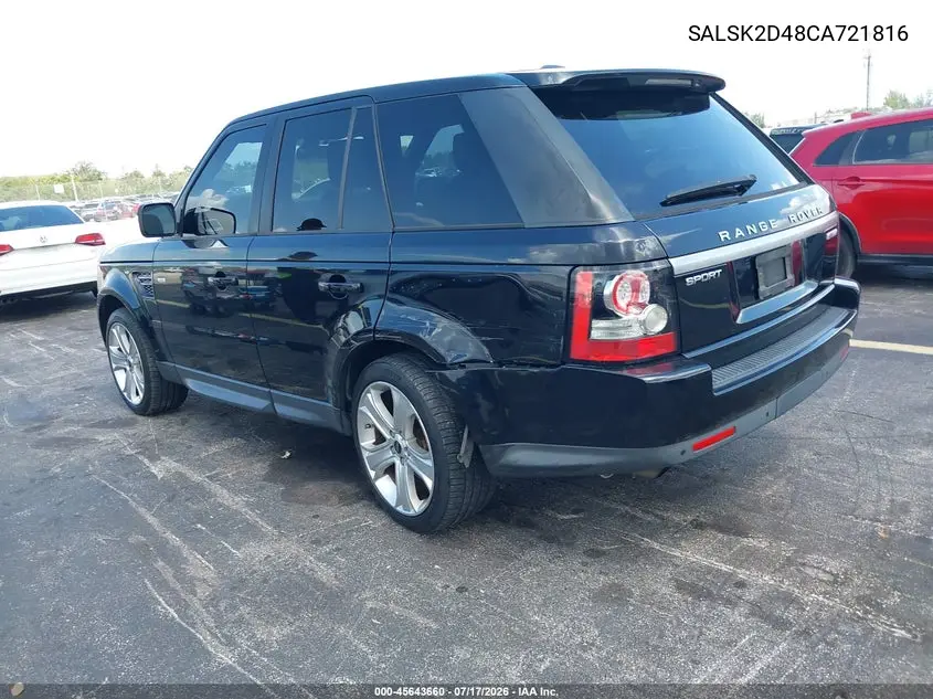 2012 Land Rover Range Rover Sport Hse VIN: SALSK2D48CA721816 Lot: 45643660