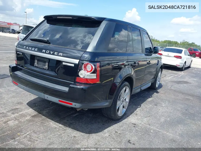 2012 Land Rover Range Rover Sport Hse VIN: SALSK2D48CA721816 Lot: 45643660