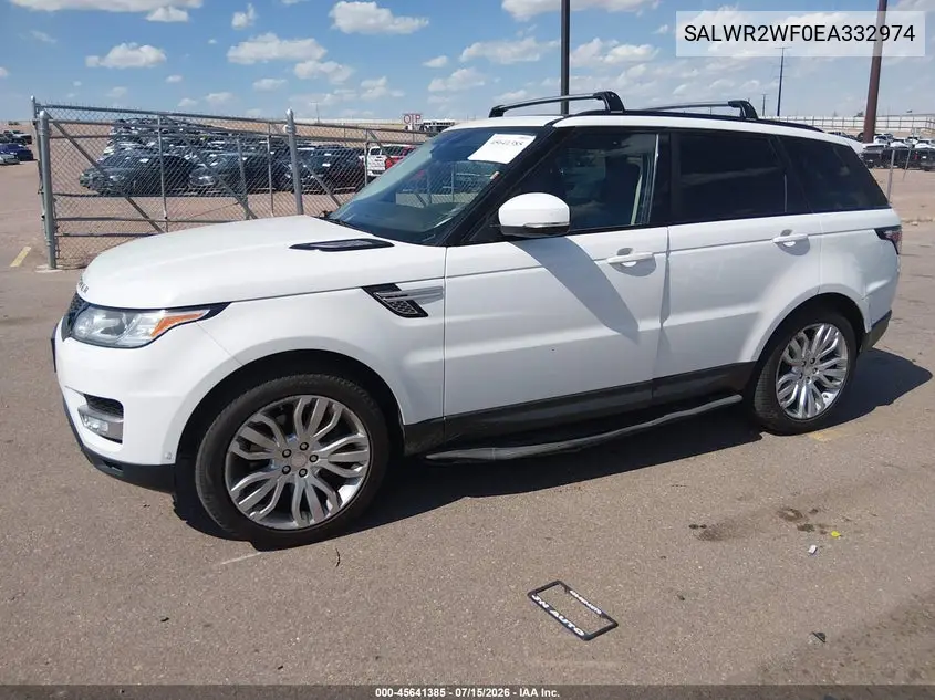 2014 Land Rover Range Rover Sport 3.0L V6 Supercharged Hse VIN: SALWR2WF0EA332974 Lot: 45641385
