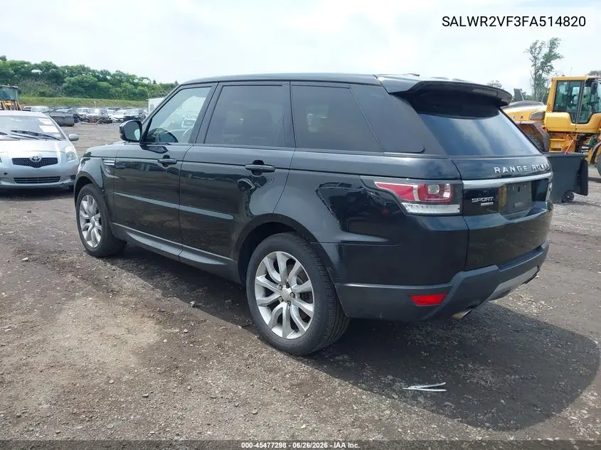 2015 Land Rover Range Rover Sport 3.0L V6 Supercharged Hse VIN: SALWR2VF3FA514820 Lot: 45477298