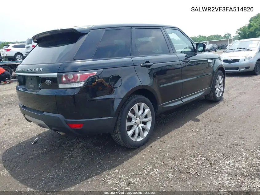 2015 Land Rover Range Rover Sport 3.0L V6 Supercharged Hse VIN: SALWR2VF3FA514820 Lot: 45477298