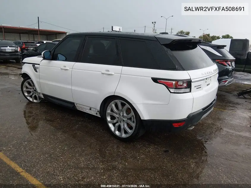 2015 Land Rover Range Rover Sport 3.0L V6 Supercharged Hse VIN: SALWR2VFXFA508691 Lot: 45615331