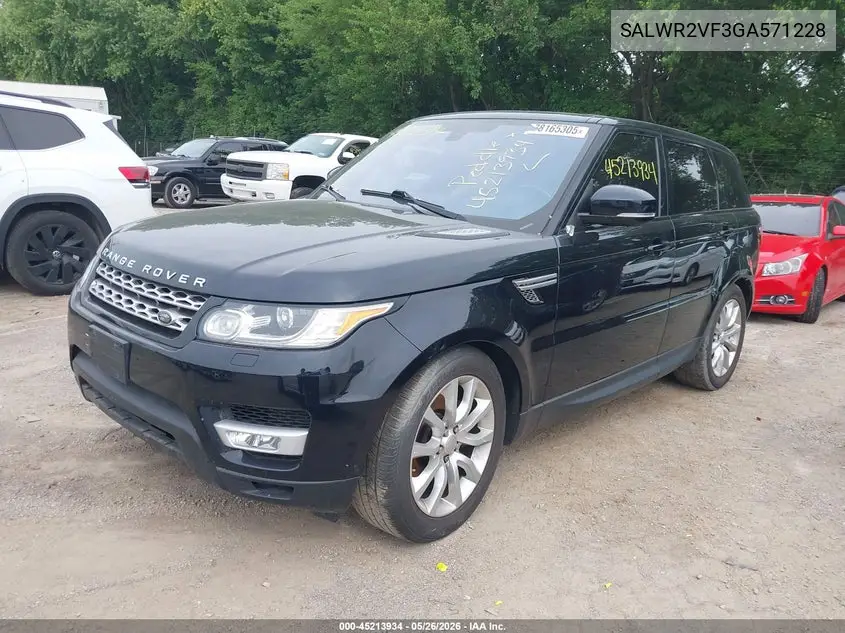 2016 Land Rover Range Rover Sport 3.0L V6 Supercharged Hse VIN: SALWR2VF3GA571228 Lot: 45213934
