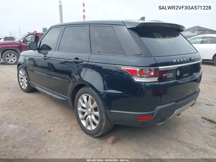 2016 Land Rover Range Rover Sport 3.0L V6 Supercharged Hse VIN: SALWR2VF3GA571228 Lot: 45213934