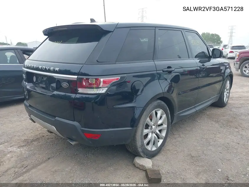 2016 Land Rover Range Rover Sport 3.0L V6 Supercharged Hse VIN: SALWR2VF3GA571228 Lot: 45213934