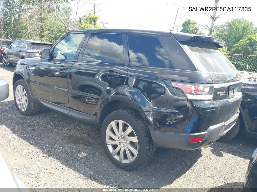 2016 Land Rover Range Rover Sport 3.0L V6 Supercharged Hse VIN: SALWR2PF5GA117835 Lot: 45239728