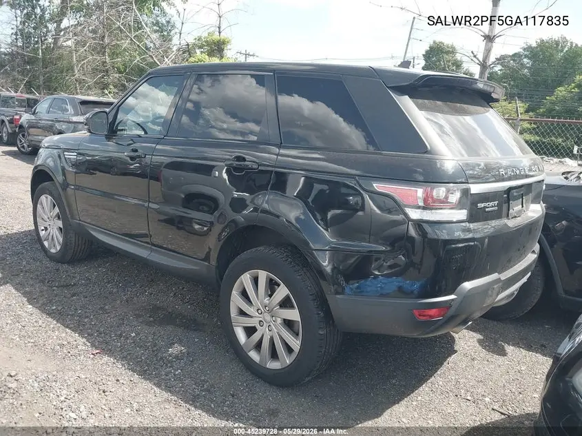 2016 Land Rover Range Rover Sport 3.0L V6 Supercharged Hse VIN: SALWR2PF5GA117835 Lot: 45239728