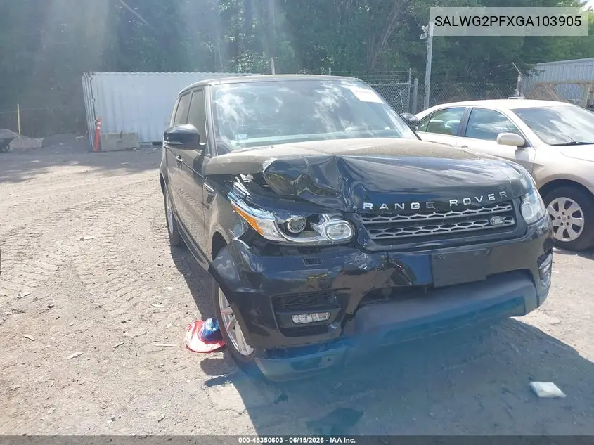 2016 Land Rover Range Rover Sport 3.0L V6 Supercharged Se VIN: SALWG2PFXGA103905 Lot: 45350603