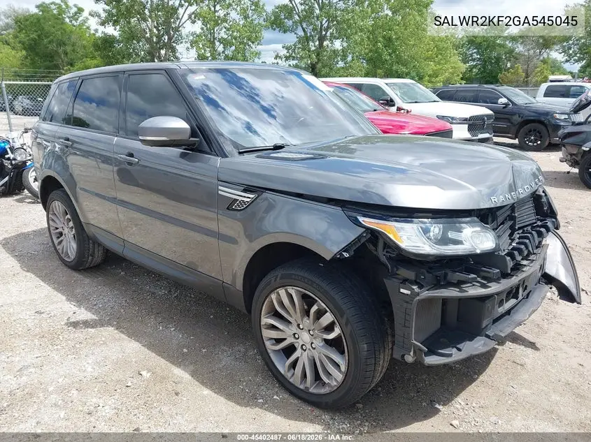 2016 Land Rover Range Rover Sport 3.0L V6 Turbocharged Diesel Hse Td6 VIN: SALWR2KF2GA545045 Lot: 45402487