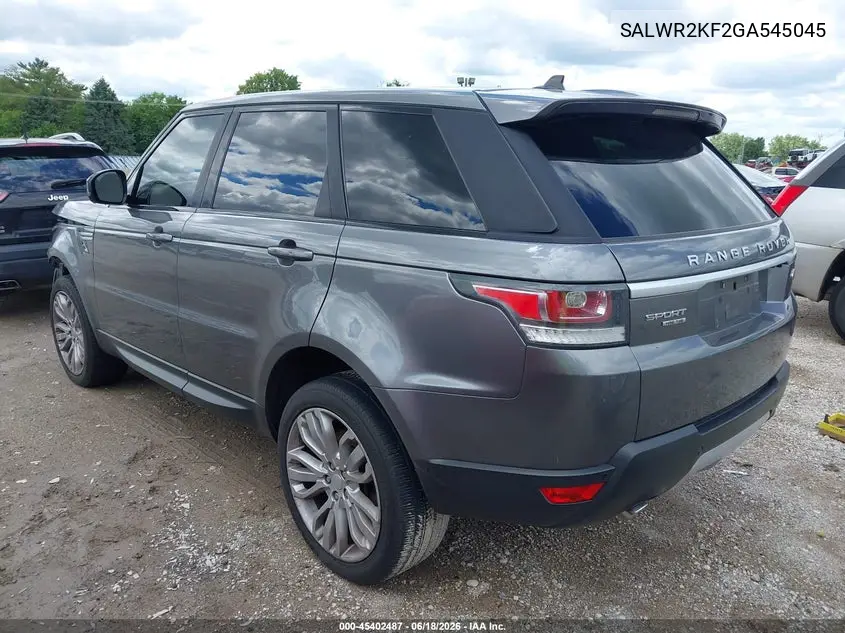 2016 Land Rover Range Rover Sport 3.0L V6 Turbocharged Diesel Hse Td6 VIN: SALWR2KF2GA545045 Lot: 45402487