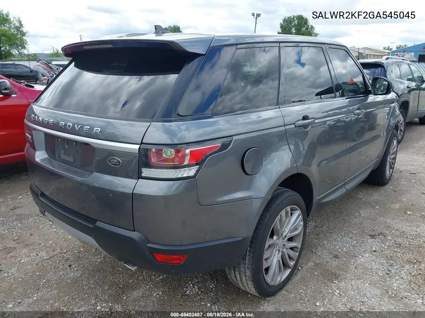 2016 Land Rover Range Rover Sport 3.0L V6 Turbocharged Diesel Hse Td6 VIN: SALWR2KF2GA545045 Lot: 45402487