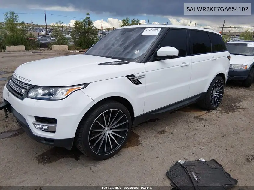 2016 Land Rover Range Rover Sport 3.0L V6 Turbocharged Diesel Hse Td6 VIN: SALWR2KF7GA654102 Lot: 45492880