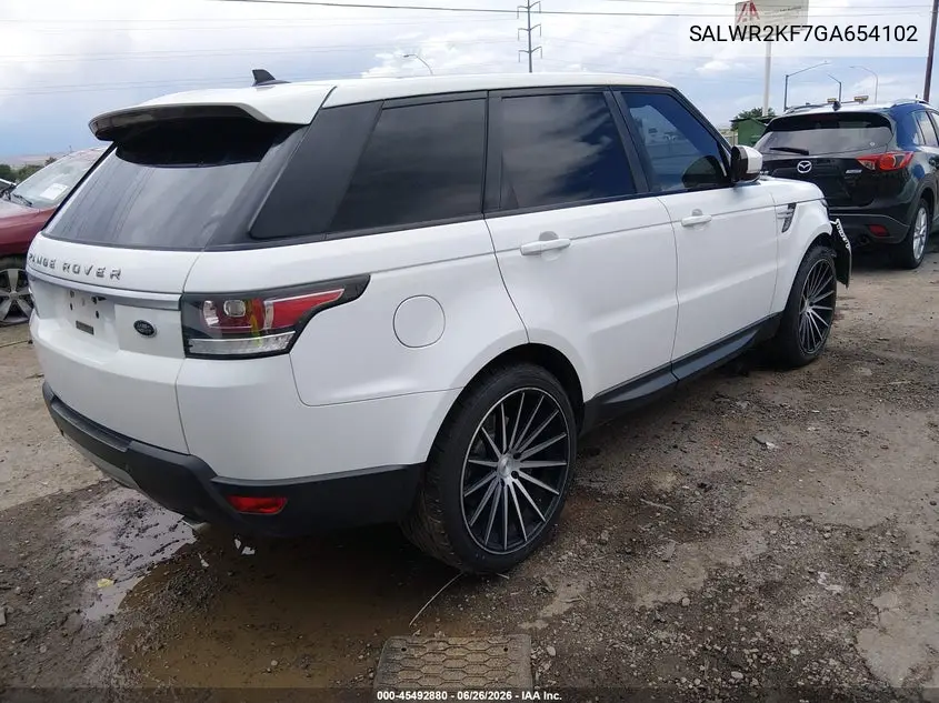2016 Land Rover Range Rover Sport 3.0L V6 Turbocharged Diesel Hse Td6 VIN: SALWR2KF7GA654102 Lot: 45492880
