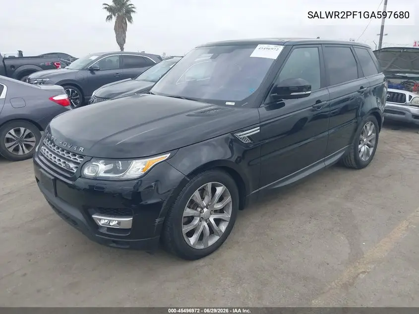 2016 Land Rover Range Rover Sport 3.0L V6 Supercharged Hse VIN: SALWR2PF1GA597680 Lot: 45496972