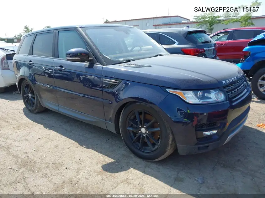 2016 Land Rover Range Rover Sport 3.0L V6 Supercharged Se VIN: SALWG2PF2GA115157 Lot: 45499663