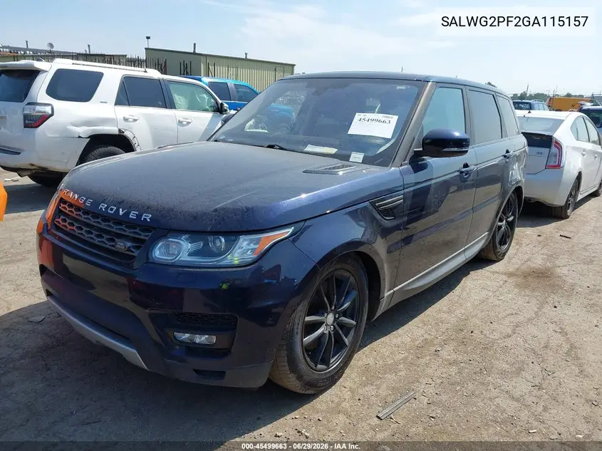 2016 Land Rover Range Rover Sport 3.0L V6 Supercharged Se VIN: SALWG2PF2GA115157 Lot: 45499663