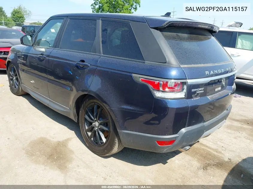 2016 Land Rover Range Rover Sport 3.0L V6 Supercharged Se VIN: SALWG2PF2GA115157 Lot: 45499663