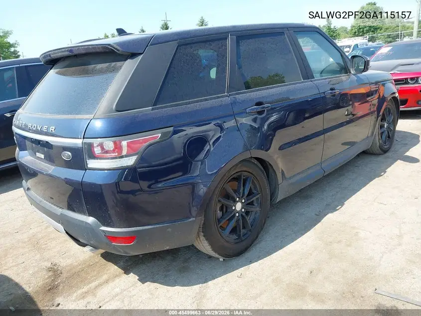 2016 Land Rover Range Rover Sport 3.0L V6 Supercharged Se VIN: SALWG2PF2GA115157 Lot: 45499663