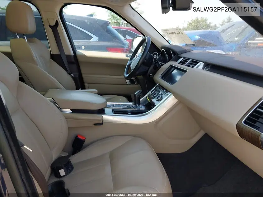 2016 Land Rover Range Rover Sport 3.0L V6 Supercharged Se VIN: SALWG2PF2GA115157 Lot: 45499663