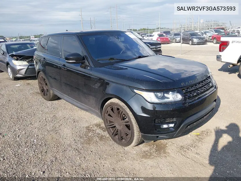 2016 Land Rover Range Rover Sport 3.0L V6 Supercharged Hse VIN: SALWR2VF3GA573593 Lot: 45512913