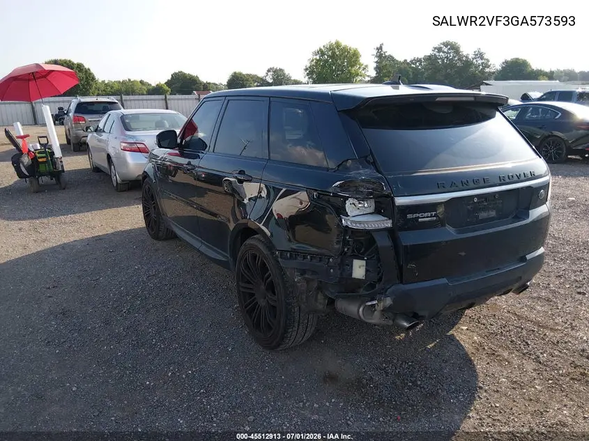 2016 Land Rover Range Rover Sport 3.0L V6 Supercharged Hse VIN: SALWR2VF3GA573593 Lot: 45512913