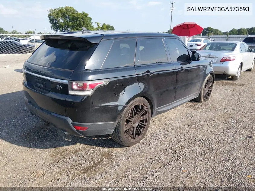 2016 Land Rover Range Rover Sport 3.0L V6 Supercharged Hse VIN: SALWR2VF3GA573593 Lot: 45512913