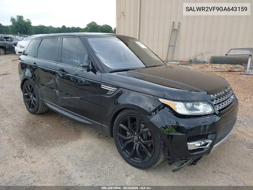 2016 Land Rover Range Rover Sport 3.0L V6 Supercharged Hse VIN: SALWR2VF9GA643159 Lot: 45515544